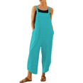 thumbnail image 2 of Womens Cotton Linen Adjustable Casual Summer Bib Overalls Jumpsuits with Pockets Green 3XL, 2 of 5