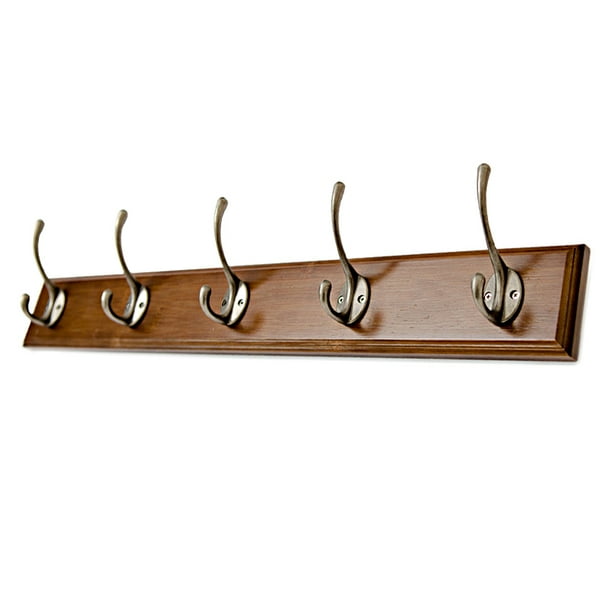 Coat Rack Wall Mount With 5 Metal Hooks, Entryway Wood Coat Rack For
