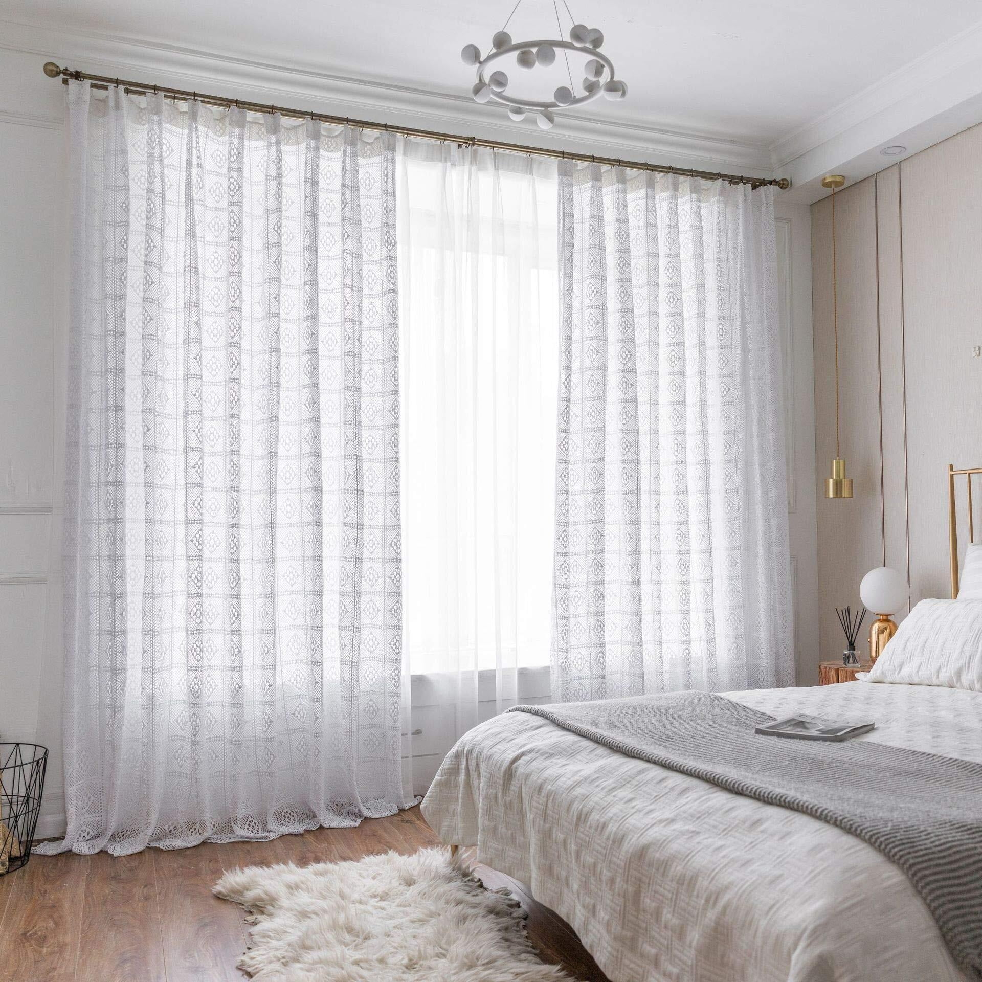 Curtains for Living Room Vintage Crochet Lace Curtains for Farmhouse Retro Hollow Sheer Curtain Panels for Window Treatment Light Filtering Cotton Curtain Drapes for Patio 1 Panel