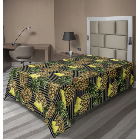 Ambesonne Pineapple Flat Bedding Sheet Soft Top Sheet, Tropical Fruit Summer Art, Twin XL, Mustard Olive Green and Dusk