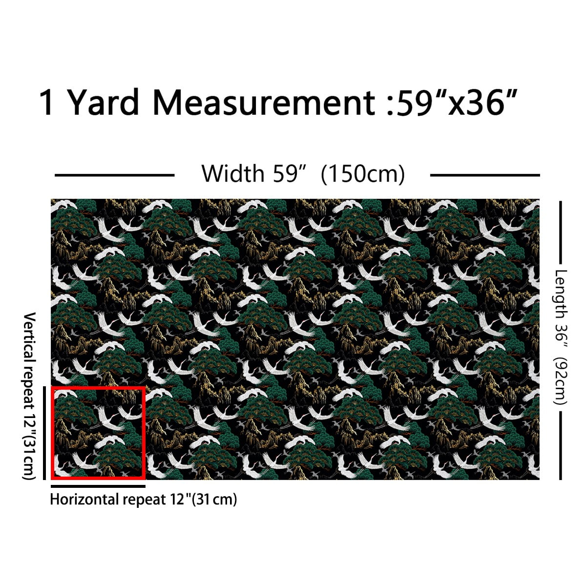 Castle Fairy Flying Crane Bird Fabric by the Yard 1 Yard, Japanese Style Room Decor Fabric by the Yard, Mountain Tree Leaf Fabric for Sewing, Lightweight Room Decor
