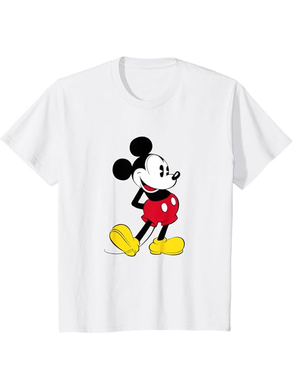 Mickey Mouse Classic Pose Youth T-Shirt For Boy Girl Kids Toddler, White Color, Size M