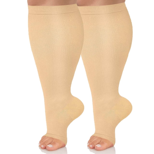 BYHONG Chaussettes pour Femmes Chaussettes de Compression Solides Chaussettes de Sport Chaussettes Décontractées Mollet Grande Taille Chaussettes de Compression Chaussettes de Course Femmes Beige TTG