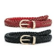 thumbnail image 2 of Earnda 2 Pack Thin Braided Belts for Women Classic Waist Belt Skinny Woven Strap for Jeans Pants Dress Black Red Medium, 2 of 6