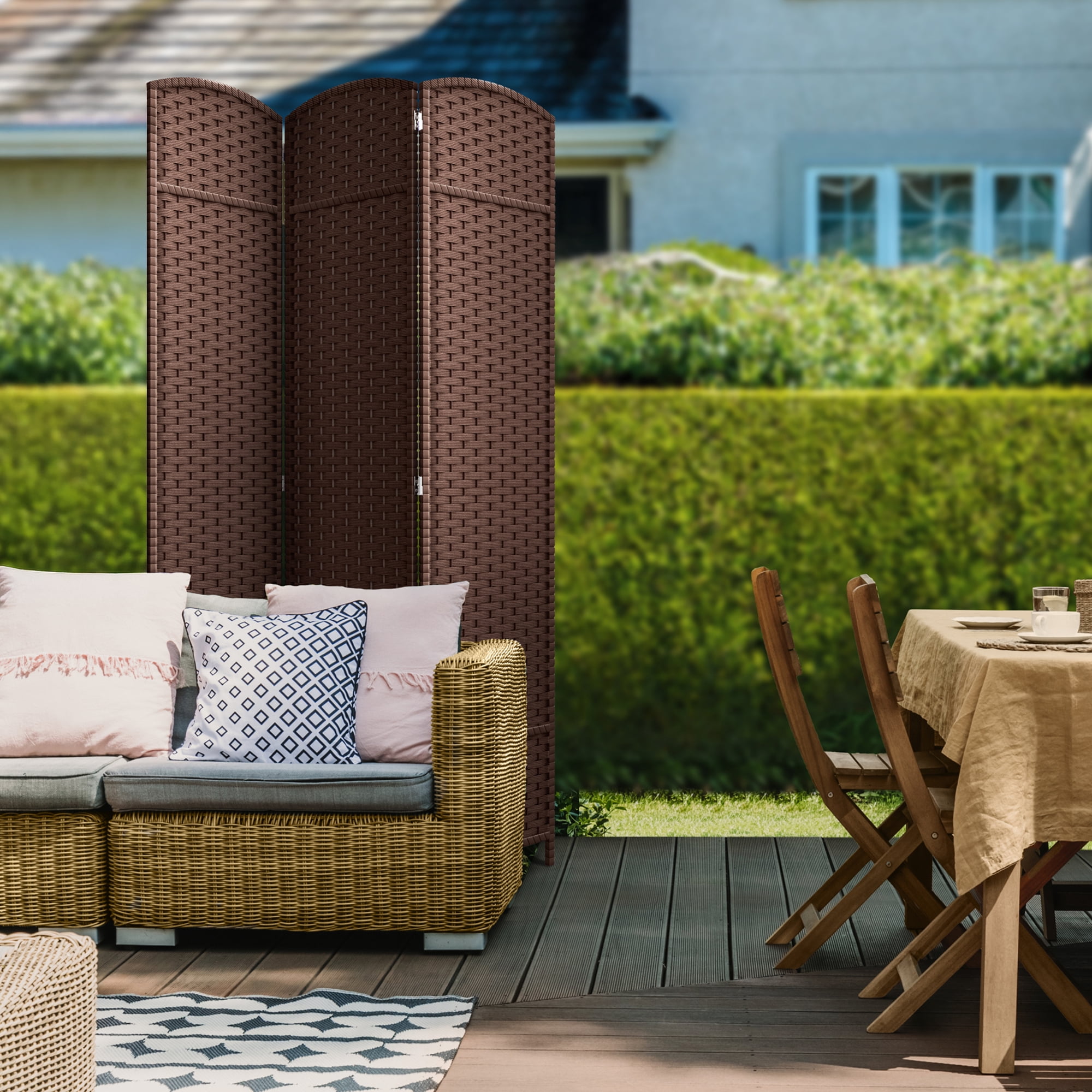 Sorbus 3-Panel Wide Folding Room Divider Privacy Screen, Hand-Woven Chocolate Mesh