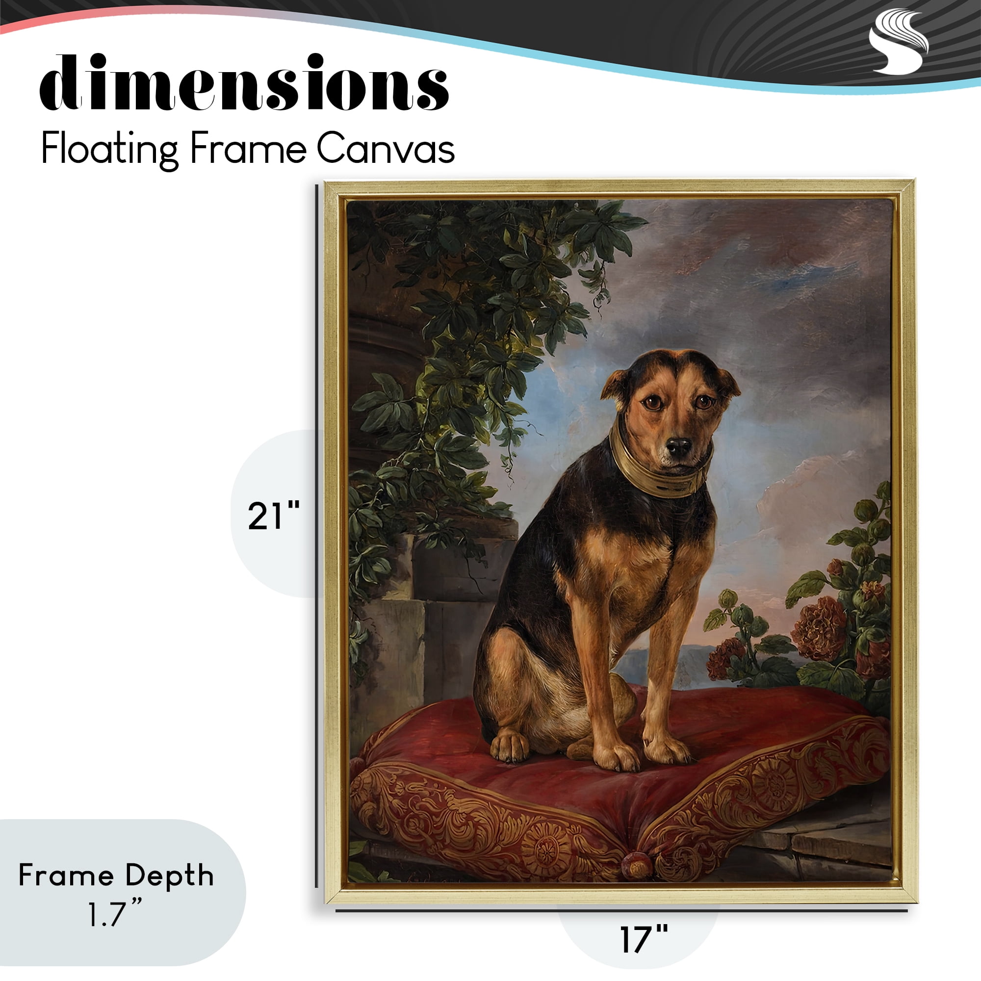 Stupell Industries Historical Dog on Cushion Gold Framed Floater Canvas Wall Art, design by Lil' Rue
