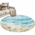 thumbnail image 2 of Area Rug 48in, Watercolor Blue Oceans Wave Floor Carpet Living Room Rug, Gold Sea Stars Shells Non-Slip Welcome Mat Indoor Rugs for Bedroom Dining Room, 2 of 9