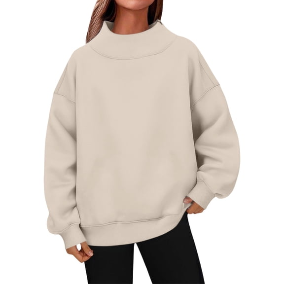 Tweang Womens Sweat Shirts No Hood Sweatshirt for Women Sweatshirt for Women Plus Size Cropped Sweaters for Women Lightweight Hoodies for Women Long Sleeve Shirts for Women Beige L