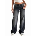 thumbnail image 3 of Women Baggy Jeans Mid-Low Waist Boyfriend Streetwear Vintage Jeans Wide Leg Denim Pants Water-Washed Gray L, 3 of 9