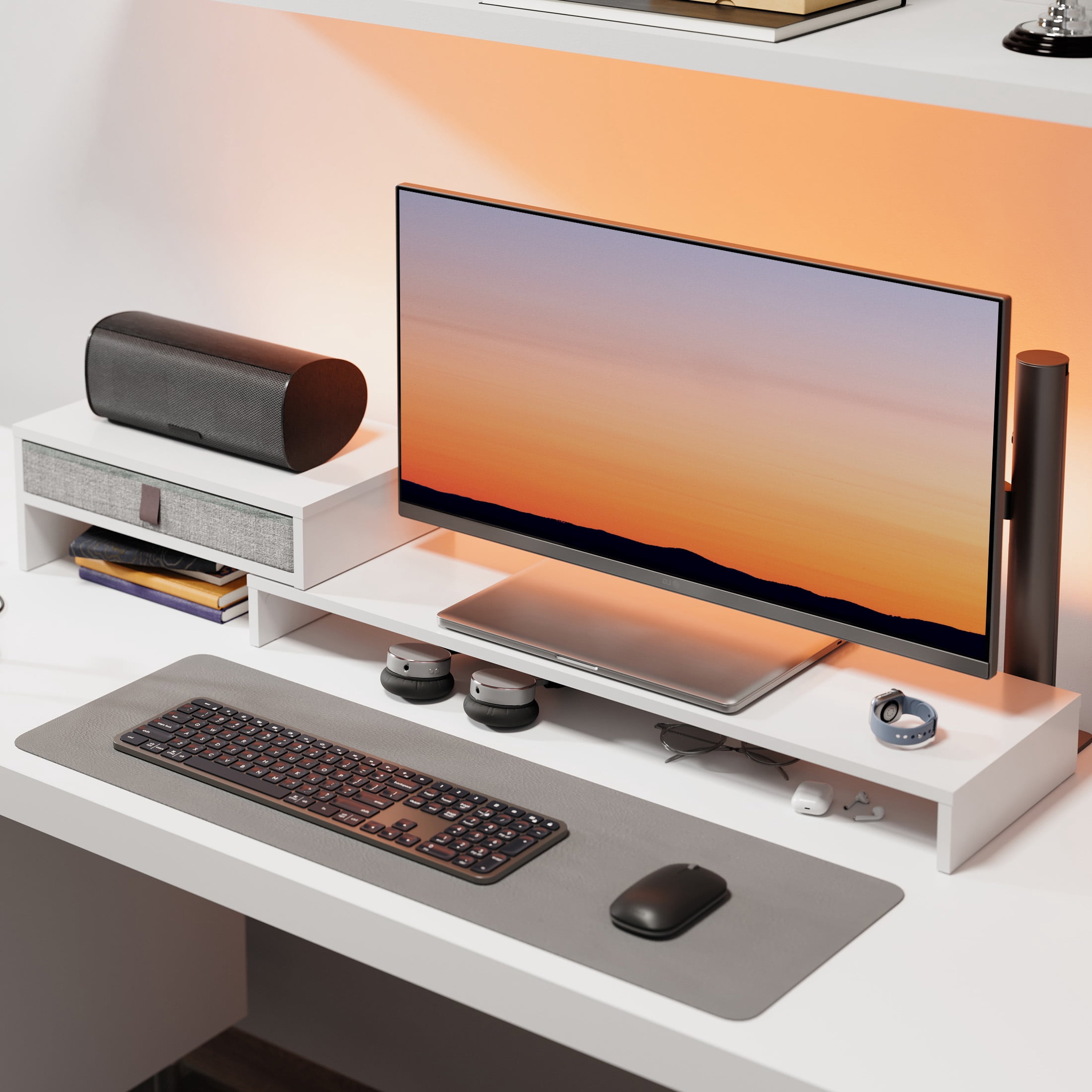 Fenge Computer Monitor Riser Stand with Drawer for 2 or 3 Monitors