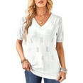 thumbnail image 3 of UVN Blouses for Women Summer Crochet Knit Tops Casual V Neck Short Sleeve Shirts, 3 of 9