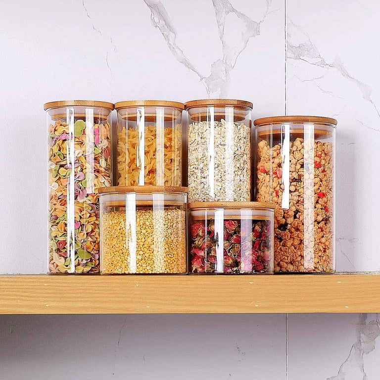 ComSaf Airtight Glass Food Storage Jars Set of 3, Clear Glass Food Storage  Container with Sealing Bamboo Wooden Lid, Stackable Spice Jar, Kitchen