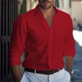 thumbnail image 1 of Camisa de hombre serie Tiki, camisa casual de negocios de manga larga de color sólido, parte superior con solapa y botones, tela cómoda para primavera/verano, 1 of 6