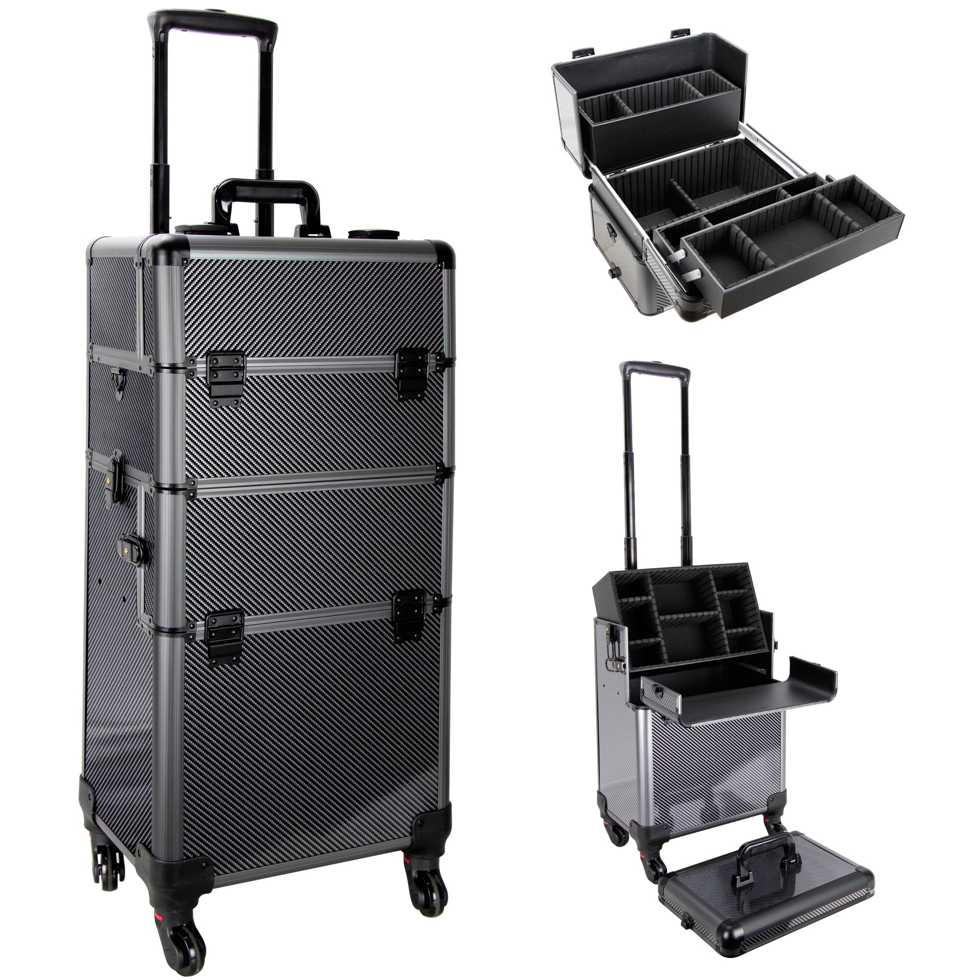 Aluminum Trimming Cosmetic Makeup Train Case, Removable Trays and Dividers, Travel Case