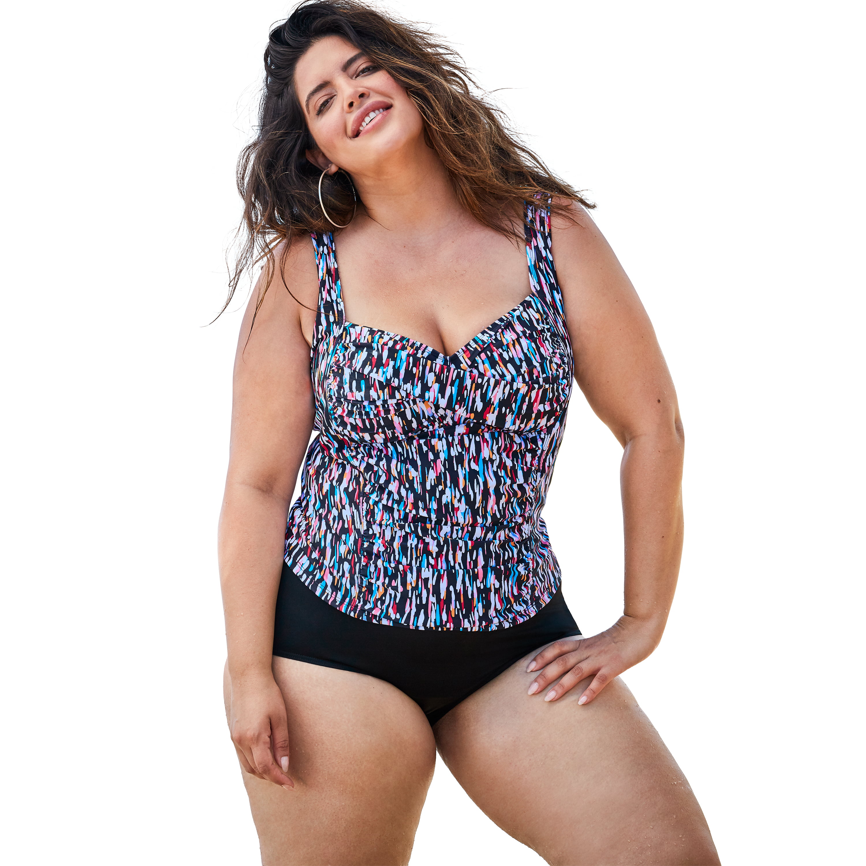 Swimsuits For All Womens Plus Size Ruched Twist Front Tankini Top 