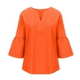 thumbnail image 4 of Women's Ruffle Long Sleeve V Neck Tops Casual Loose Trendy Oversized Solid Tshirts Pullover Plus Size Blouses Orange,XL, 4 of 6
