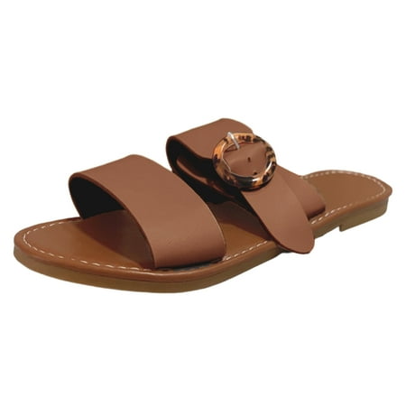 

dmqupv Women Rhinestone Sandals Round Head Soft Sole Outside Wear Casual Large Size Flat Embellished Sandals for Women Size 11 Sandal Brown 9