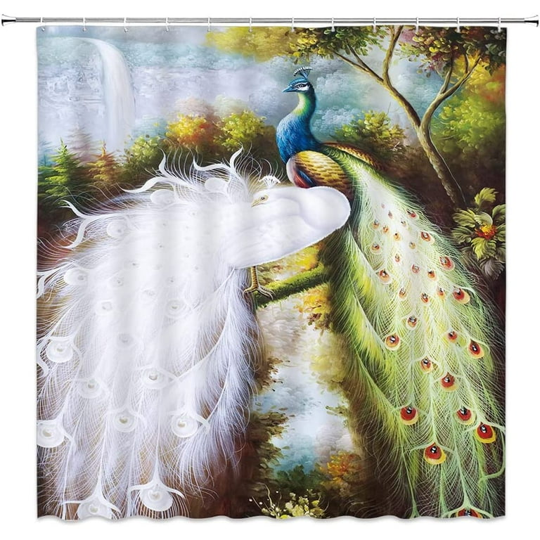 BSHAPPLUS Peacock Feather Shower Curtain Fabric Bathroom Curtain