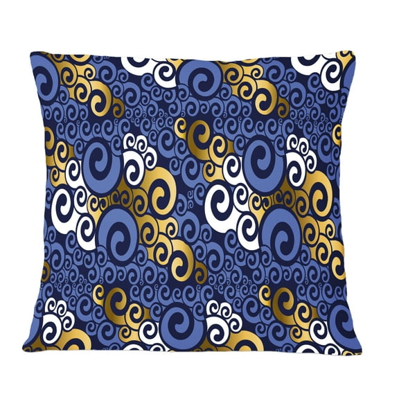 Designart Retro Luxury Waves In Gold And Blue III' Mid-Century Modern Throw Pillow - 12x20