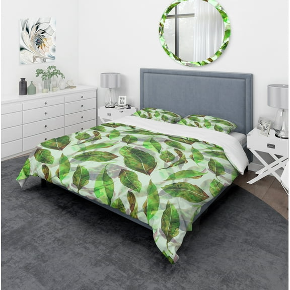 Designart 'Leaves Pattern' Modern & Contemporary Duvet Cover Set