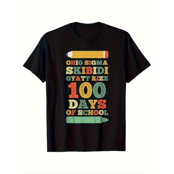 100 School Uniform T-Shirt - Boys and Girls Black Casual Crew Neck Top, Color Printed, Soft Stretch Fabric, Loose Version, All Season School Spirit Wear, Machine Washable