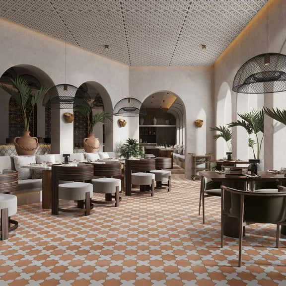 Seville Terracotta 7" Star with Pure White 5" Cross Matte Porcelain Wall and Floor Tile (10.62 sq ft/case) - 68 Pack