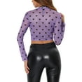 thumbnail image 4 of INSPIRE CHIC Valentine's Day Women's Crop Top Semi-Sheer Mesh Long Sleeve Crew Neck Blouse XL Purple, 4 of 7