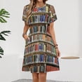 thumbnail image 2 of Library Bookshelf Dress Summer Street Style Dresses Female Short Sleeve Printed Sundress, 2 of 7
