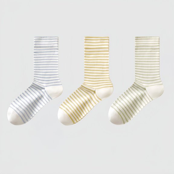 Women's 3-Pair Striped Crew Socks Set Lightweight Knit with Soft Stretch and Modern Minimalist Style - Multicolored-A