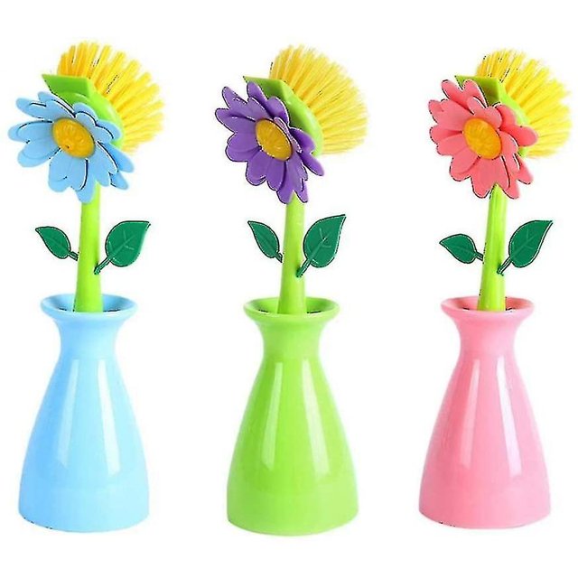 Paquete de 3 cepillos para fregar LIUYMXG cocina florales azul verde polvo