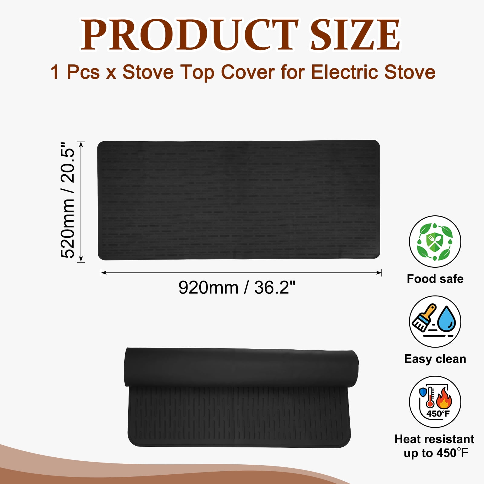 Uxcell 36 x 20 Inch Stove Top Cover for Electric Stove, 1Pcs Silicone Stripe Mat for Glass Top Cover Non-Slip Glass Cooktop Protector for Kitchen Oven Dish Drying Mat, Black