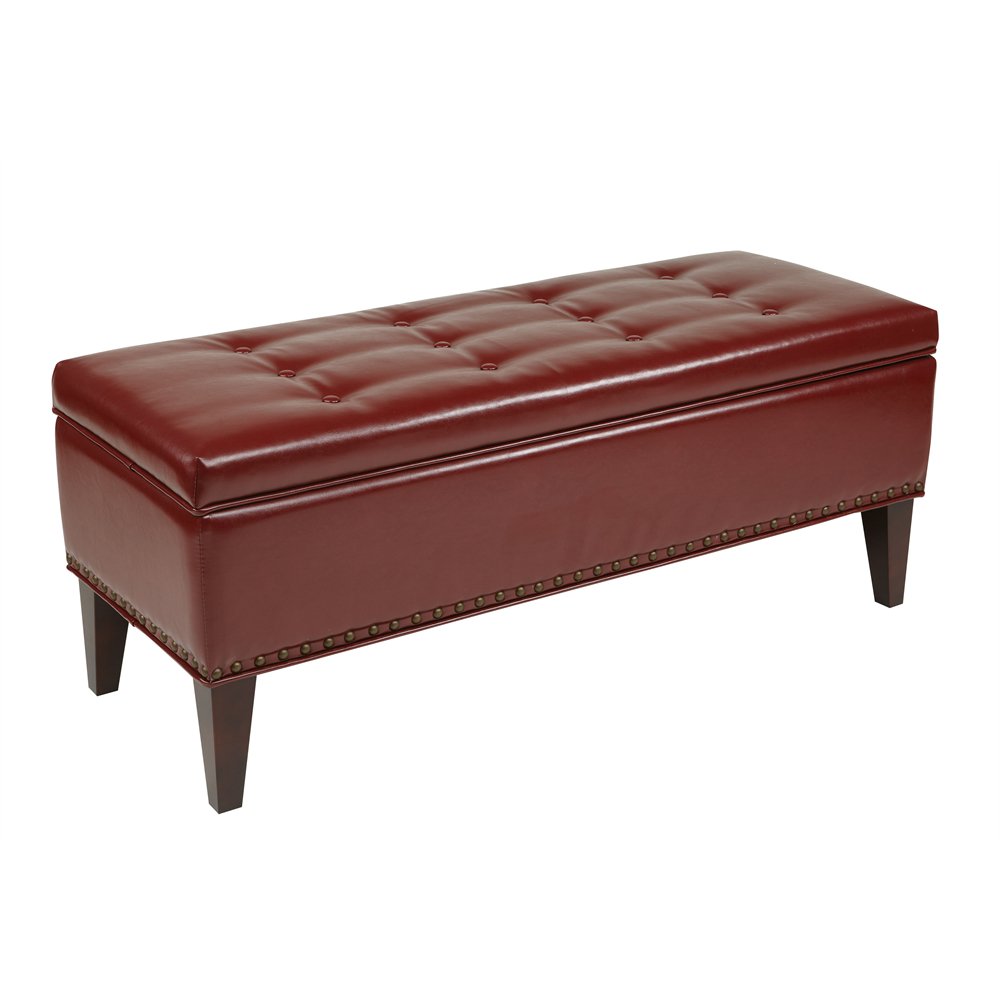 Estrella Storage Bench in Crimson Red Eco Leather