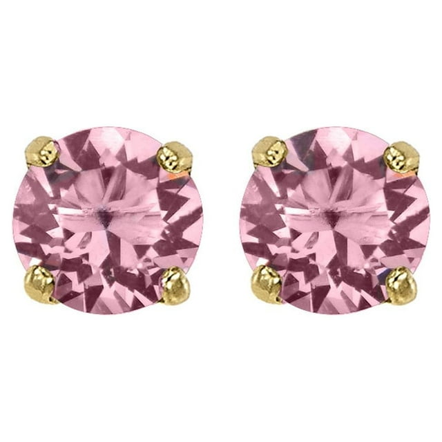 Precious Stars 14K Yellow Gold Cubic Zirconia 4-mm Birthstone Screwback Earring Studs-October