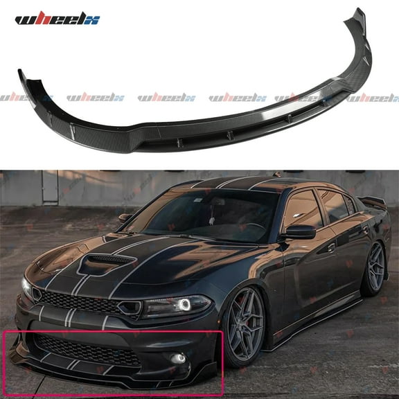 4Pcs Front Bumper Lip Compatible with 2015-2024 Dodge Charger, Air Dam Lower Chin Spoiler Splitter Fit for SRT Hellcat 392 Scat Pack GT R/T Daytona (Carbon Fiber Pattern)