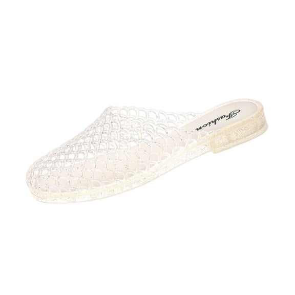 Clear Jelly Flats for Women Closed Toe Round Mesh Hollow Jellies Mesh Flats Sandals Slip On Jelly Slides Shoes Summer Beach Slippers Mules