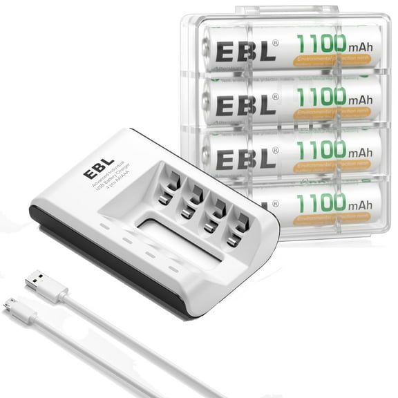 EBL AAA Rechargeable Batteries, 4 Pack Nimh Triple a Batteries with 4 Bay Battery Charger