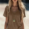thumbnail image 4 of FengLS Women's Mini Dress Casual Loose Cotton-Linen Dress with Pockets Summer Lightweight Solid Color Homewear Short Dress Comfy V-Neck Short Sleeves Mini Dress, 4 of 7