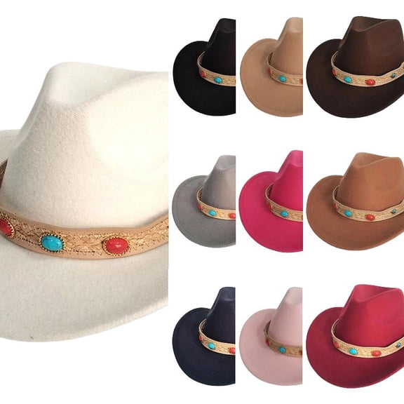 AJGRHE Cowboy Hats for Men Women Cowgirl Hat Wide Brim Felt Hats Western Leather Cowboy Hats for Lover Beige One Size