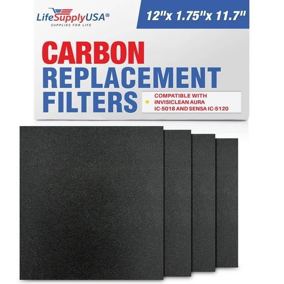 LifeSupplyUSA Carbon Filter Replacement Compatible with Aura InvisiClean IC-5018 and Sensa IC-5120 Air Purifiers (4-Pack)