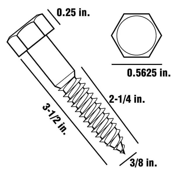EVERBILT 3/8 in. x 3-1/2 in. Hex Zinc Plated Lag Bolts Screws (25-Pack) 506419