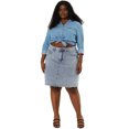 thumbnail image 3 of Unique Bargains Women's Plus Size Ripped Embroidered A Line Denim Jean Skirts, 3 of 7