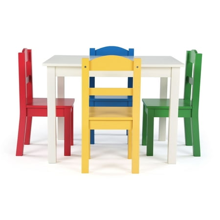 Wood Table & 4 Chairs - Summit Collection - White/Primary - Tot Tutors
