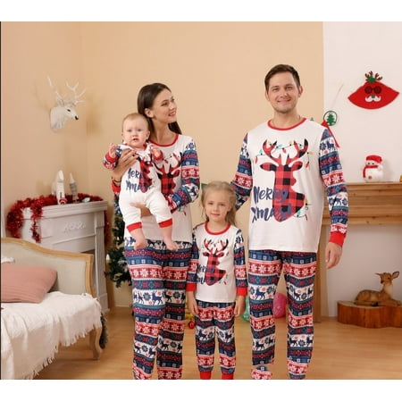 

SYNPOS Christmas Pajamas Matching Family Pajama Set Printed Shirt Pants Pj for Women Men Kids Baby Boy Girl Toddler