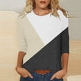 thumbnail image 4 of Hauts à Manches 3/4 pour Femmes Hauts pour Femmes Manches 3/4 Été Couleurs Contrastantes Ajusté Hauts Mignons Col Ras du Cou T-Shirts à Demi-Manches Chemises Printemps Hauts d'Été Mignons pour Femmes Hauts Mignons pour Femmes Été, 4 of 5