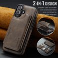 thumbnail image 3 of For iPhone 16 Plus PU Leather Wallet Phone Case,Compatible with Mag-Safe,Magnetic Detachable Card Holder,Back Flip Kickstand,2-in-1 Heavy Duty Shockproof RFID Blocking Phone Case,Coffee, 3 of 7