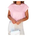thumbnail image 4 of Bat Sleeve Women's Short Sleeve Summer Curled Cropped Top Casual Round Neck Solid Color T-Shirt, 4 of 6