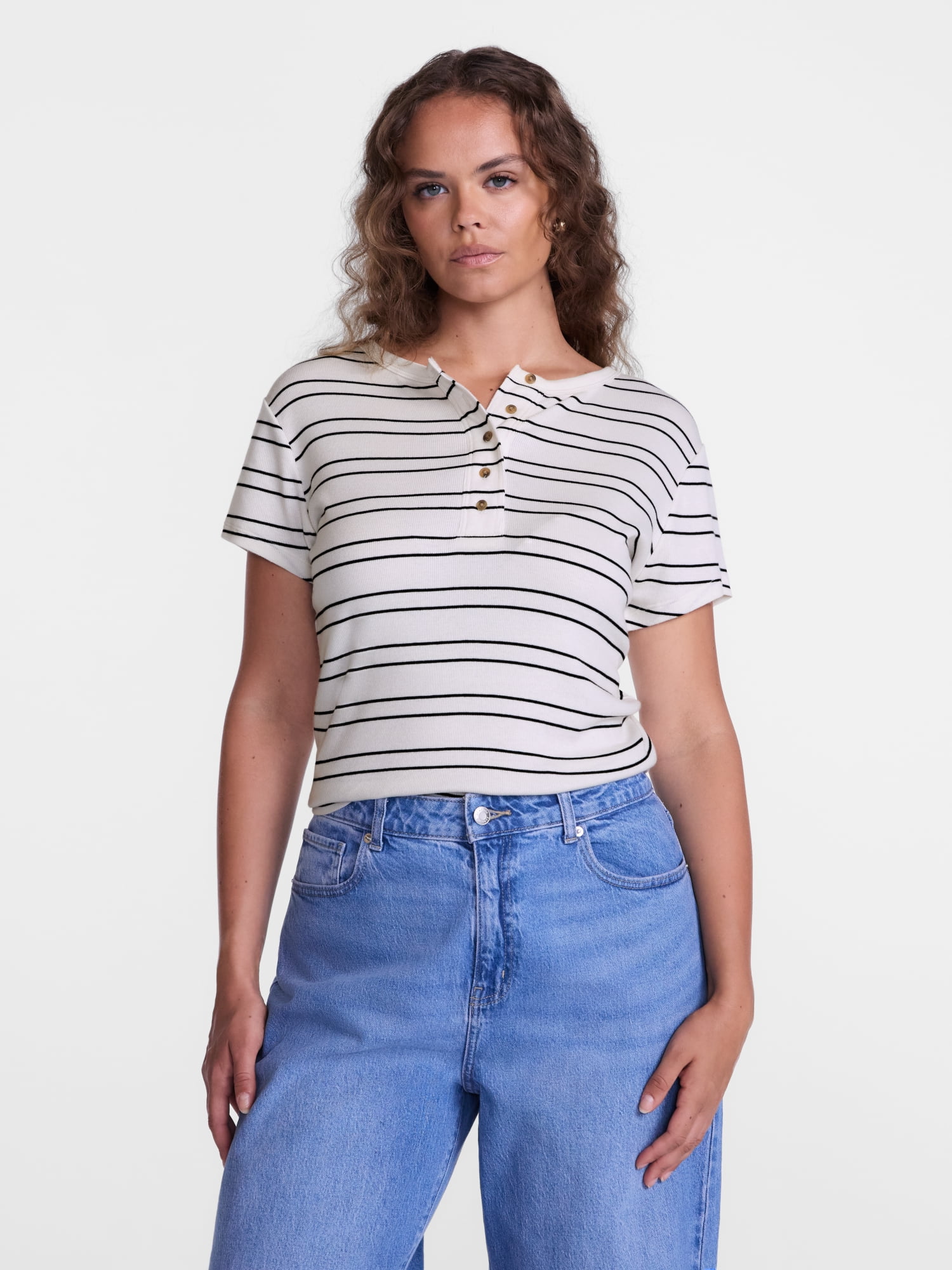 Scenario Women's Rib Henley with Short Sleeves, Sizes XS-XXXL