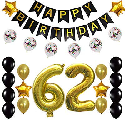 62nd Birthday Decorations Party Supplies Happy 62nd Birthday Confetti Balloons Banner and 62 Number Sets for 62 Years Old Party(Gold)