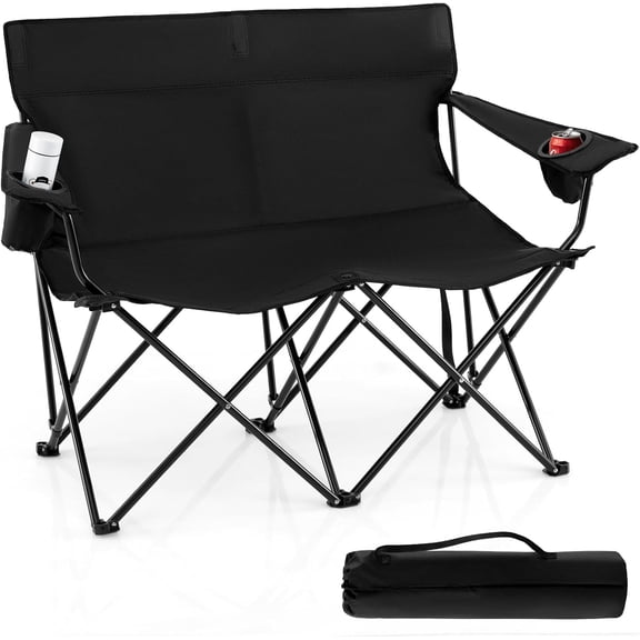 Double Camping Chair, Oversized Heavy Duty Camping Loveseat for Adults, Portable Folding 2 Person Camping Chair with Cup Holder for Outdoor Lawn Beach Backyard