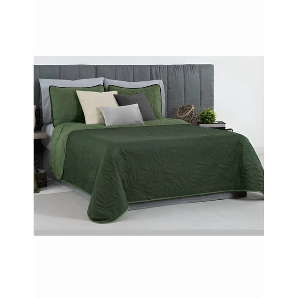 Edredón Xtellar Ligero Doble Vista Real Textil + 2 Fundas de Almohada, Juego de Colcha Matrimonial, Color Verde